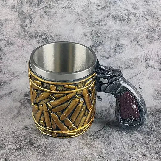Bierkrug aus Edelstahl mit Patronen-Design