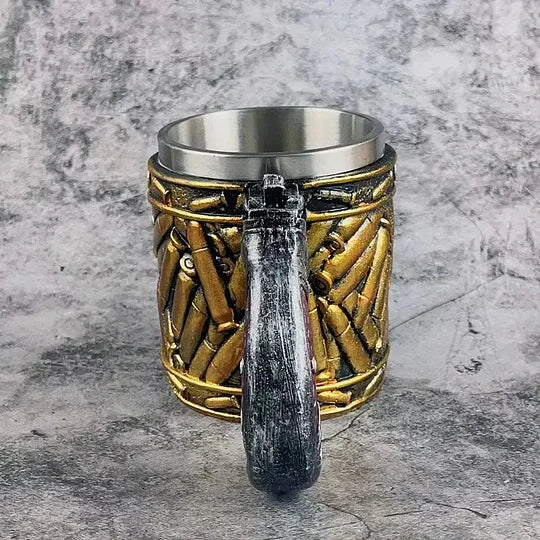 Bierkrug aus Edelstahl mit Patronen-Design