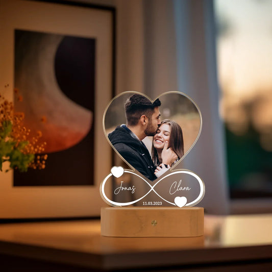 Personalisiertes Acryl-Licht "Für immer"wird mit Namen, Datum & Foto personalisiert