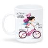 Personalisierte Tasse zum Schulanfang: Mädchen auf dem Fahrrad + Gravur „Ab heute bin ich ein Schulkind“