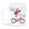 Personalisierte Tasse zum Schulanfang: Mädchen auf dem Fahrrad + Gravur „Ab heute bin ich ein Schulkind“