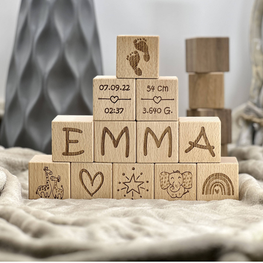 Holzwürfel "Geburt"