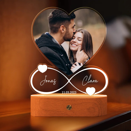 Personalisiertes Acryl-Licht "Für immer"wird mit Namen, Datum & Foto personalisiert