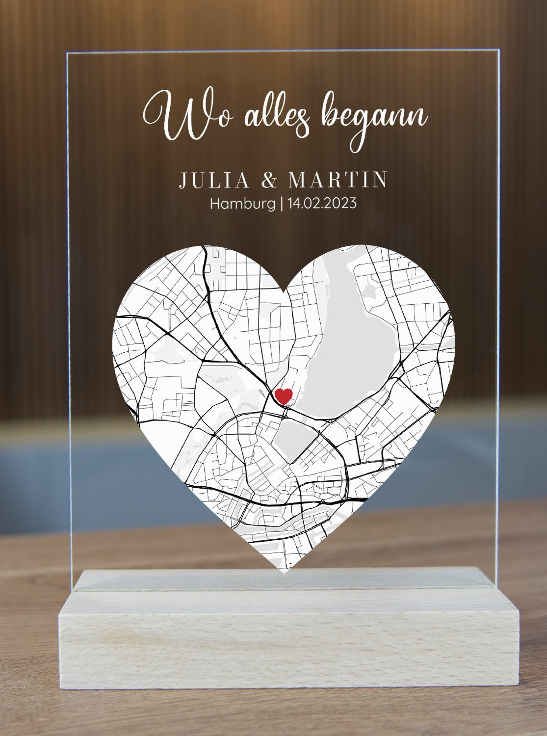 Wo alles Begann Karte - Personalisiertes Acrylglas als Partnergeschenk