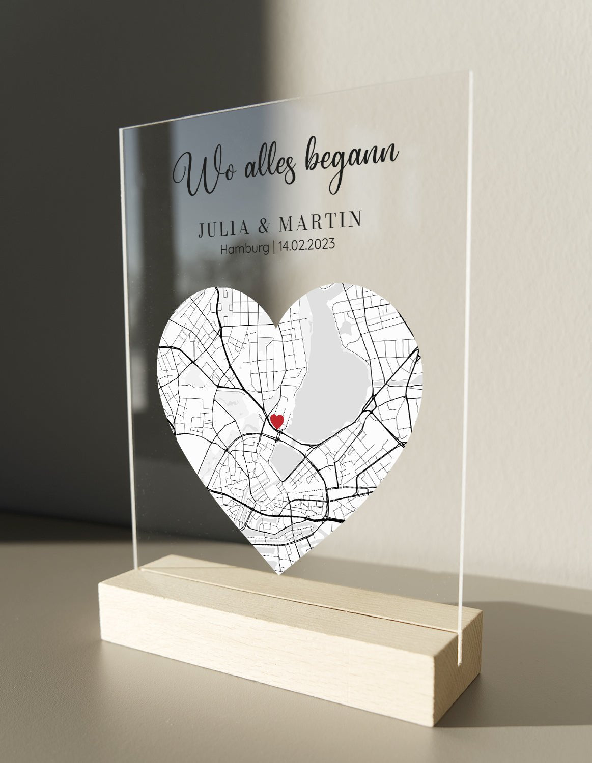 Wo alles Begann Karte - Personalisiertes Acrylglas als Partnergeschenk