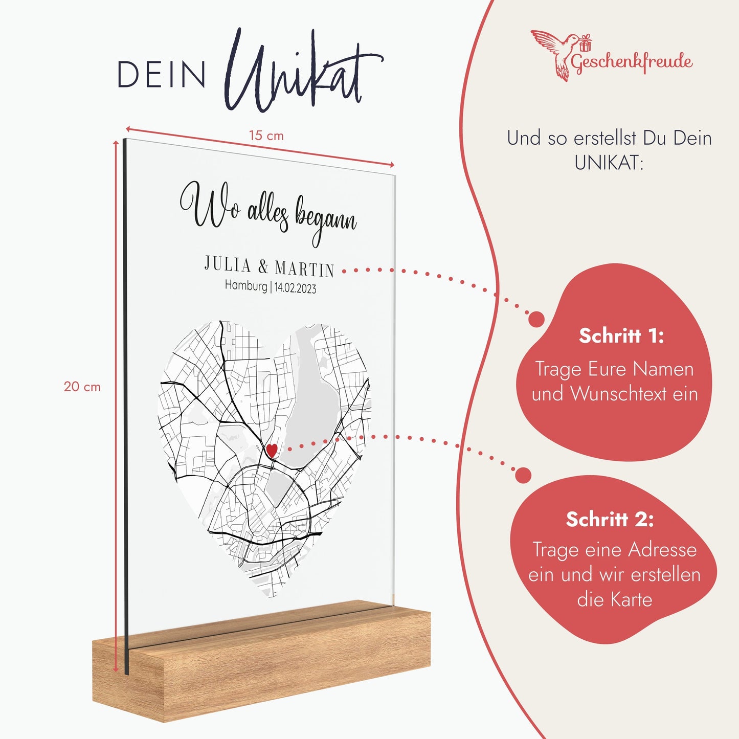 Wo alles Begann Karte - Personalisiertes Acrylglas als Partnergeschenk