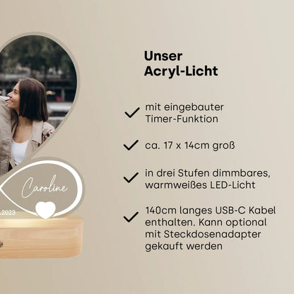 Personalisiertes Acryl-Licht "Für immer"wird mit Namen, Datum & Foto personalisiert