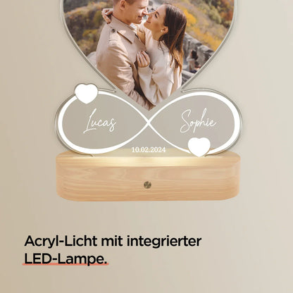 Personalisiertes Acryl-Licht "Für immer"wird mit Namen, Datum & Foto personalisiert
