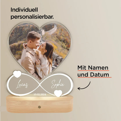 Personalisiertes Acryl-Licht "Für immer"wird mit Namen, Datum & Foto personalisiert