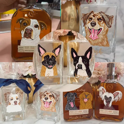 Personalisierte Whiskeyflaschen mit Haustierporträts