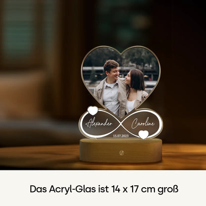 Personalisiertes Acryl-Licht "Für immer"wird mit Namen, Datum & Foto personalisiert