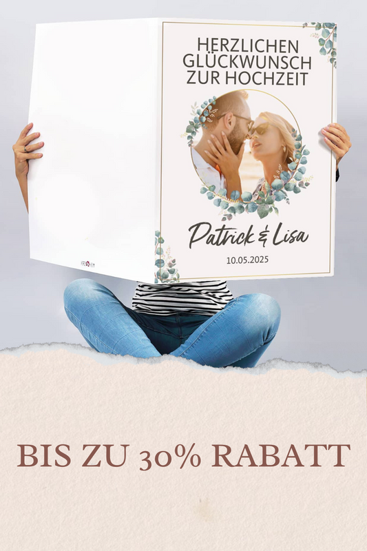 Übergroße personalisierbare Jubiläumskarte 70x50 cm als kreatives Geschenk für Männer – mit Freiraum für Fotos, Erinnerungscollagen und individuellen Grüßen