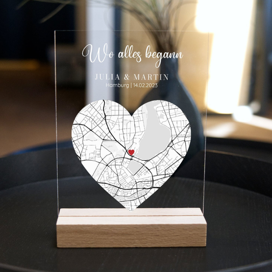 Wo alles Begann Karte - Personalisiertes Acrylglas als Partnergeschenk