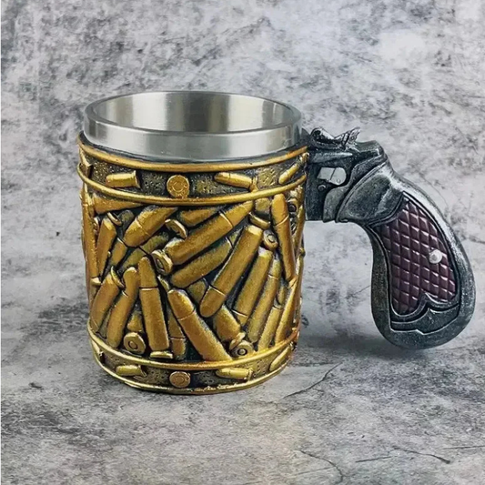 Bierkrug aus Edelstahl mit Patronen-Design