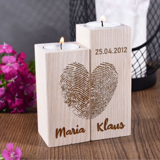 2-tlg. Teelichthalter-Set mit personalisierter Gravur zur Hochzeit