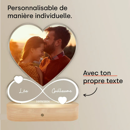 Personalisiertes Acryl-Licht "Für immer"wird mit Namen, Datum & Foto personalisiert