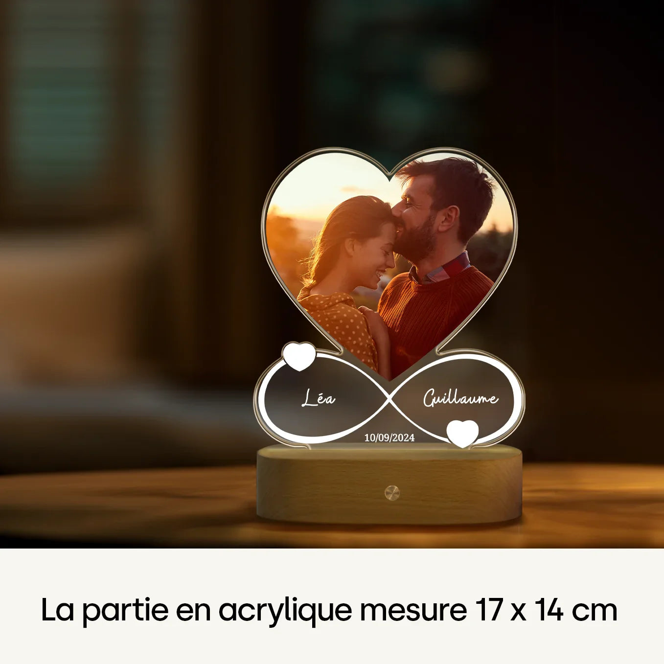 Personalisiertes Acryl-Licht "Für immer"wird mit Namen, Datum & Foto personalisiert
