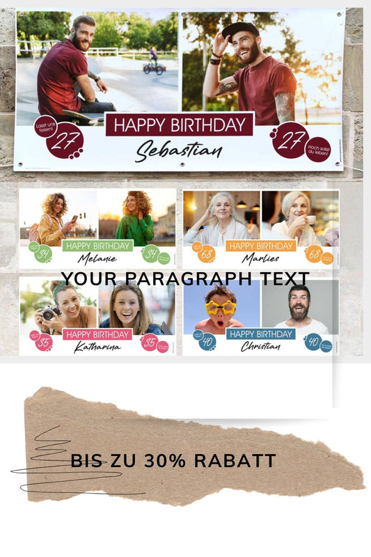 XXL Geburtstagsbanner mit 2 Foto in verschiedenen Farben