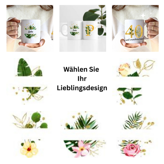 "Edel & Floral" 10-90  Geburtstag | Personalisierte Tasse(330ml)