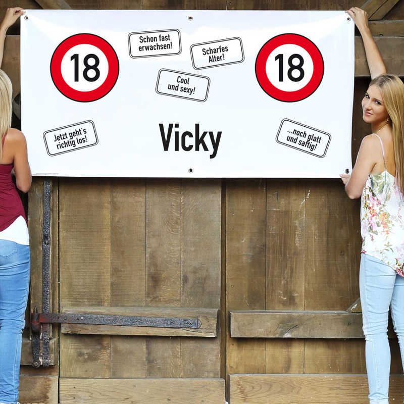 18. Geburtstag Deko: Kunststoffbanner mit Metallösen für Indoor/Outdoor-Partys