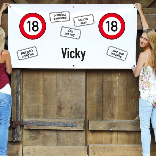 18. Geburtstag Deko: Kunststoffbanner mit Metallösen für Indoor/Outdoor-Partys