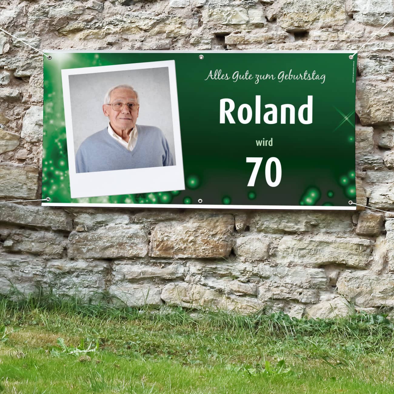 XXL-Geburtstagsbanner in blau mit Namen, Alter und Foto