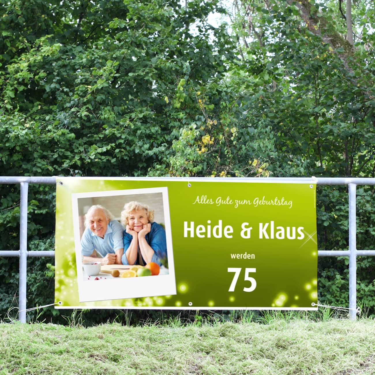 XXL-Geburtstagsbanner in blau mit Namen, Alter und Foto
