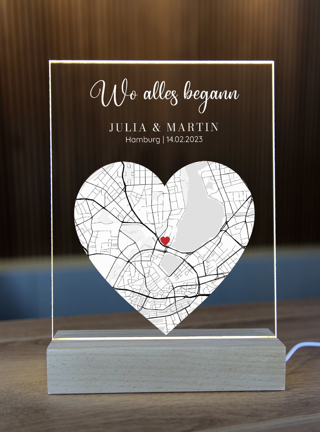 Wo alles Begann Karte - Personalisiertes Acrylglas als Partnergeschenk