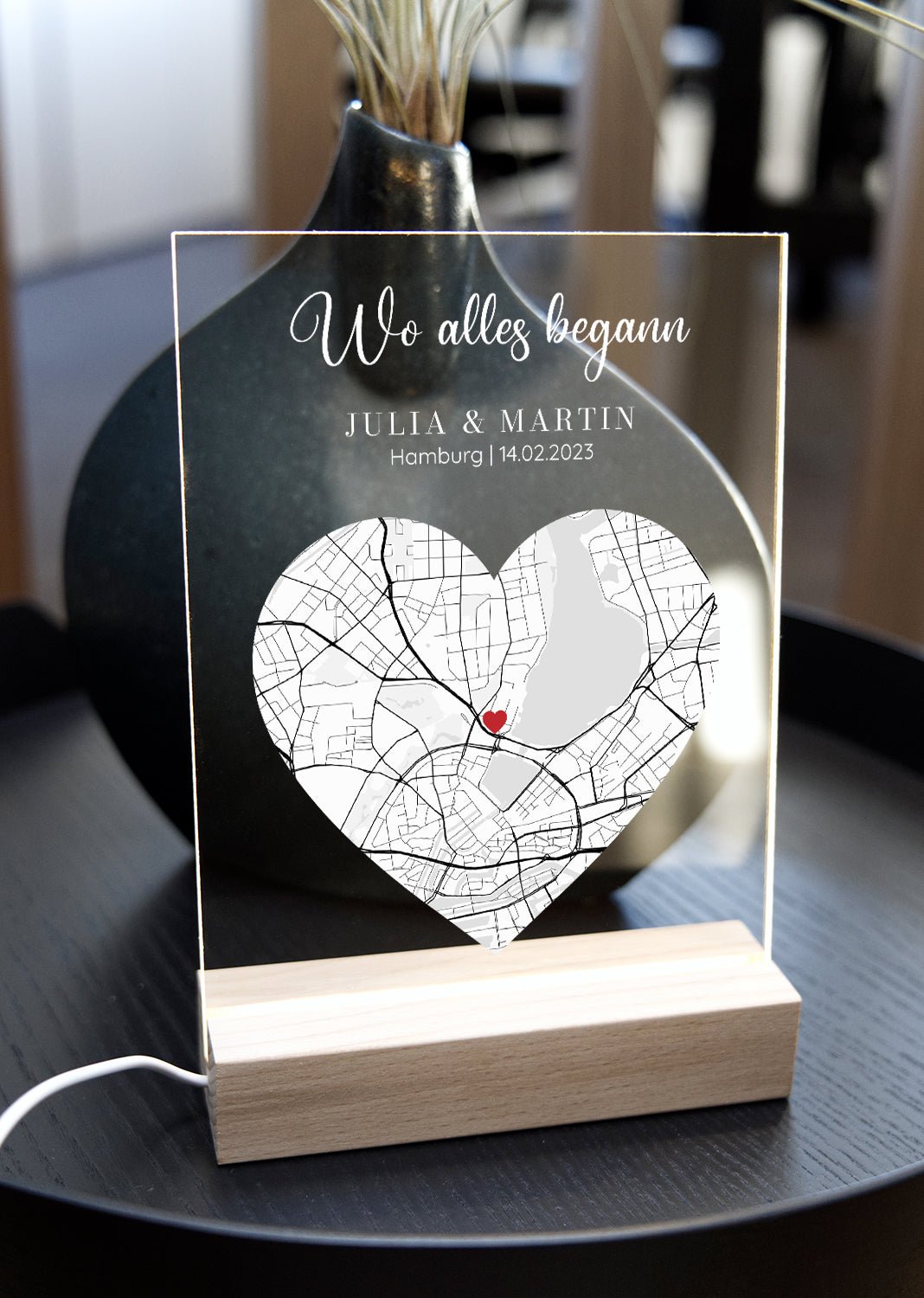 Wo alles Begann Karte - Personalisiertes Acrylglas als Partnergeschenk