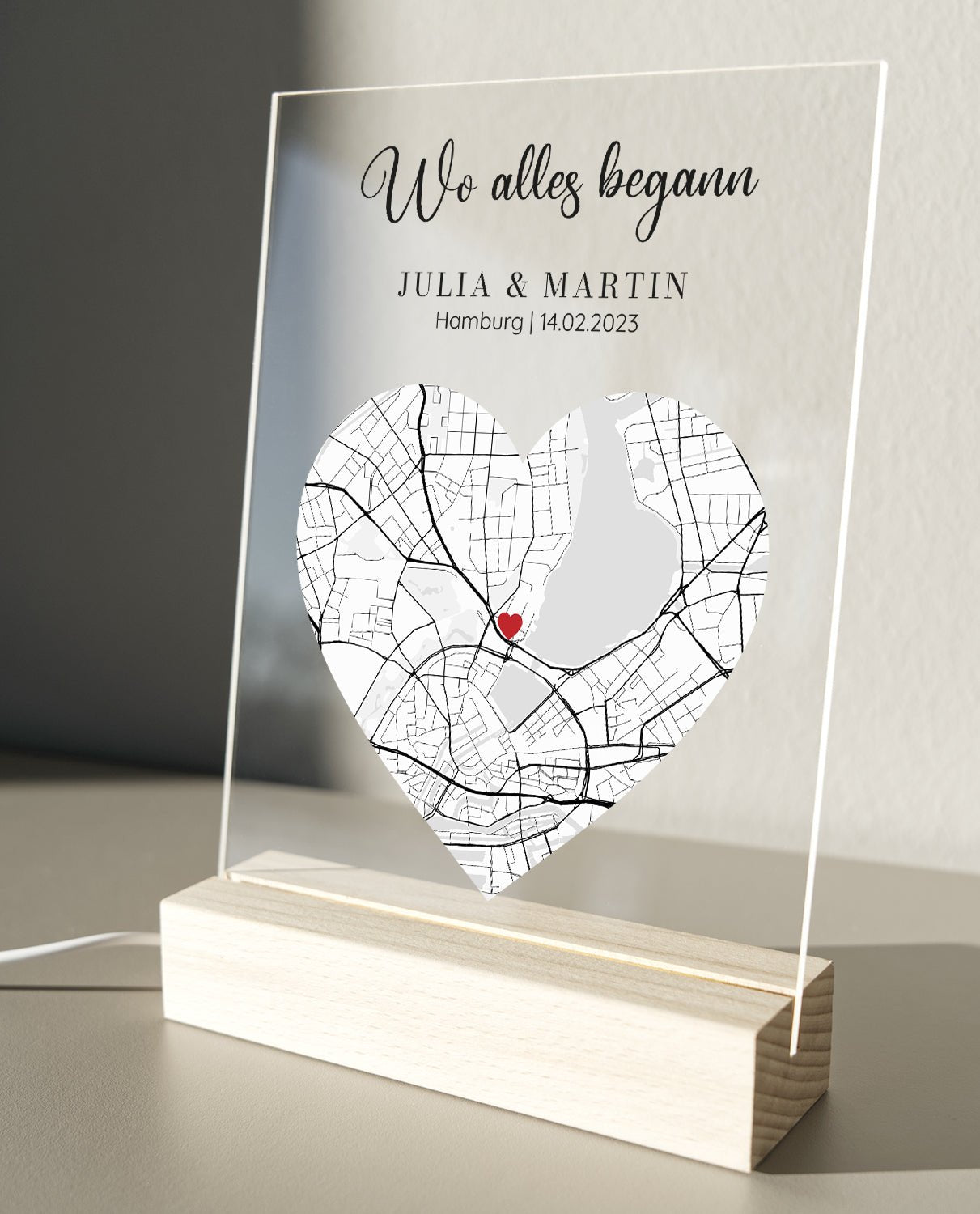 Wo alles Begann Karte - Personalisiertes Acrylglas als Partnergeschenk