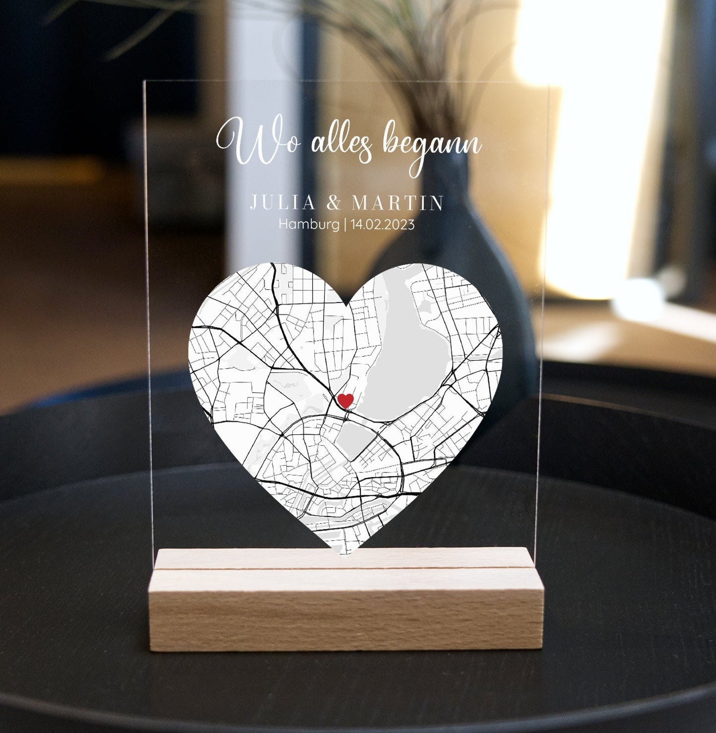 Wo alles Begann Karte - Personalisiertes Acrylglas als Partnergeschenk