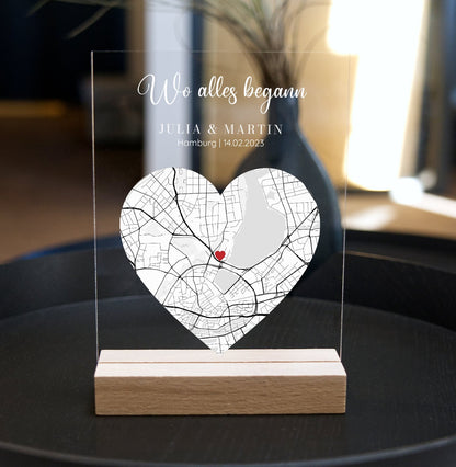 Wo alles Begann Karte - Personalisiertes Acrylglas als Partnergeschenk